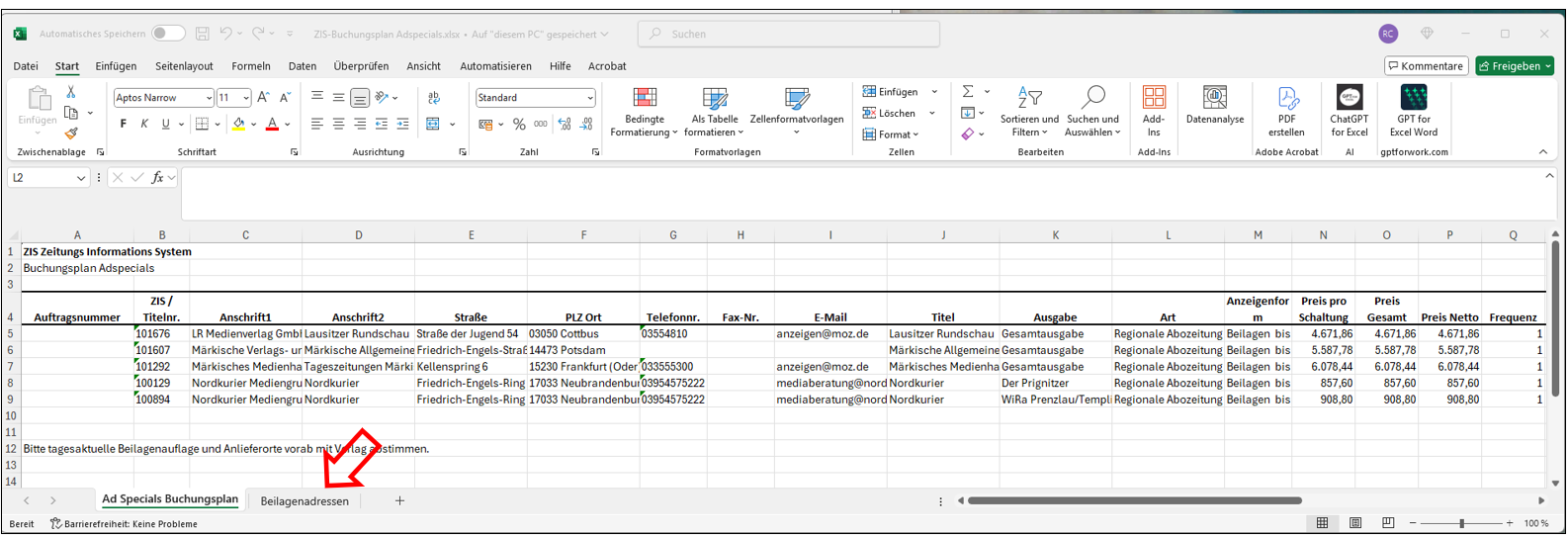 Buchungsplan Beilagen